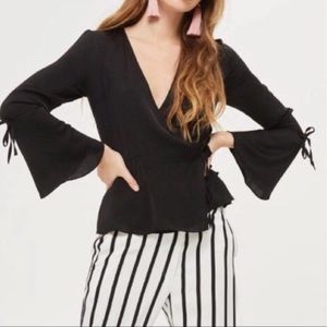Topshop black satin wrap top